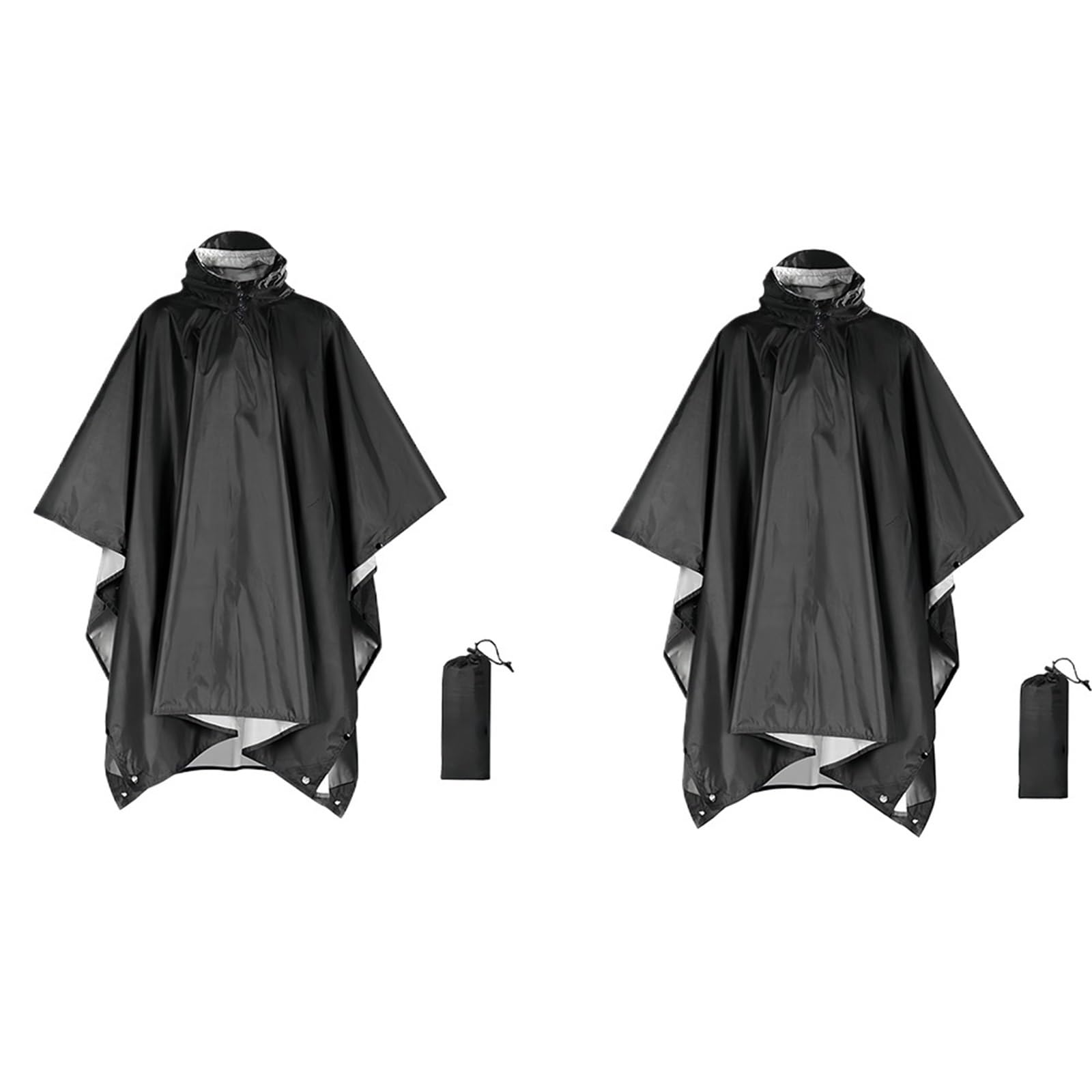 Poncho Pluie Imperméable 1/2 pièces extérieur 3 en 1 à capuche manches portable imperméable poncho camping randonnée voyage vélo housse de pluie tente(2pcs Black)