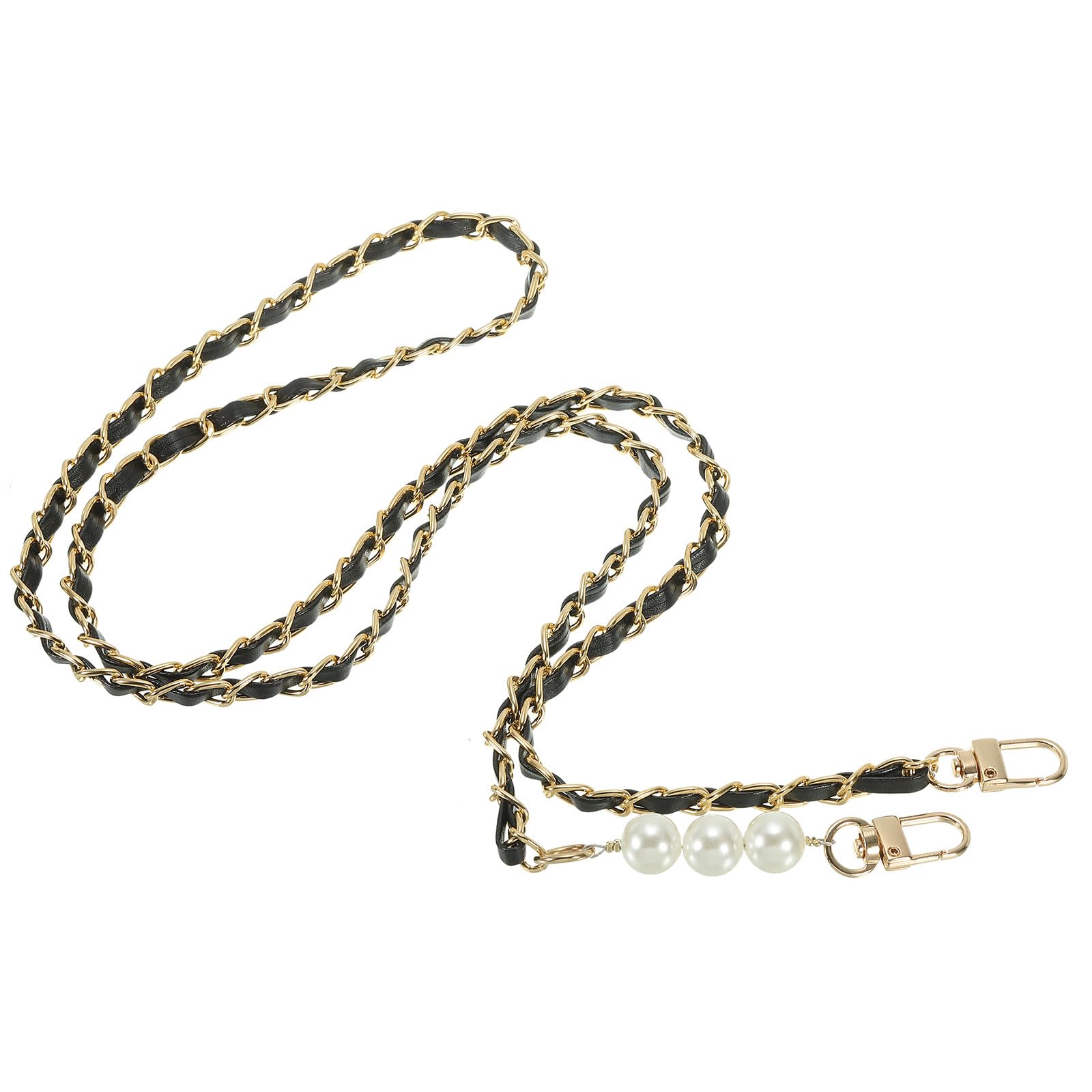 PATIKIL 47 Inch Purse Chain Strap, Leather Metal Chain Strap Replacement Chain for Bag Shoulder Crossbody Clutch Handbags Black/Gold