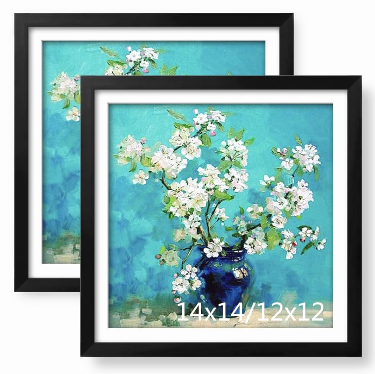 NIHO-JIUMA Wood Photo Frame Suitable for 14 X 14 in / 35 X 35 cm Diamond art or Oil Paintings Photos Pine Wood Picture Frames & Plexiglass (2-piece set Black)