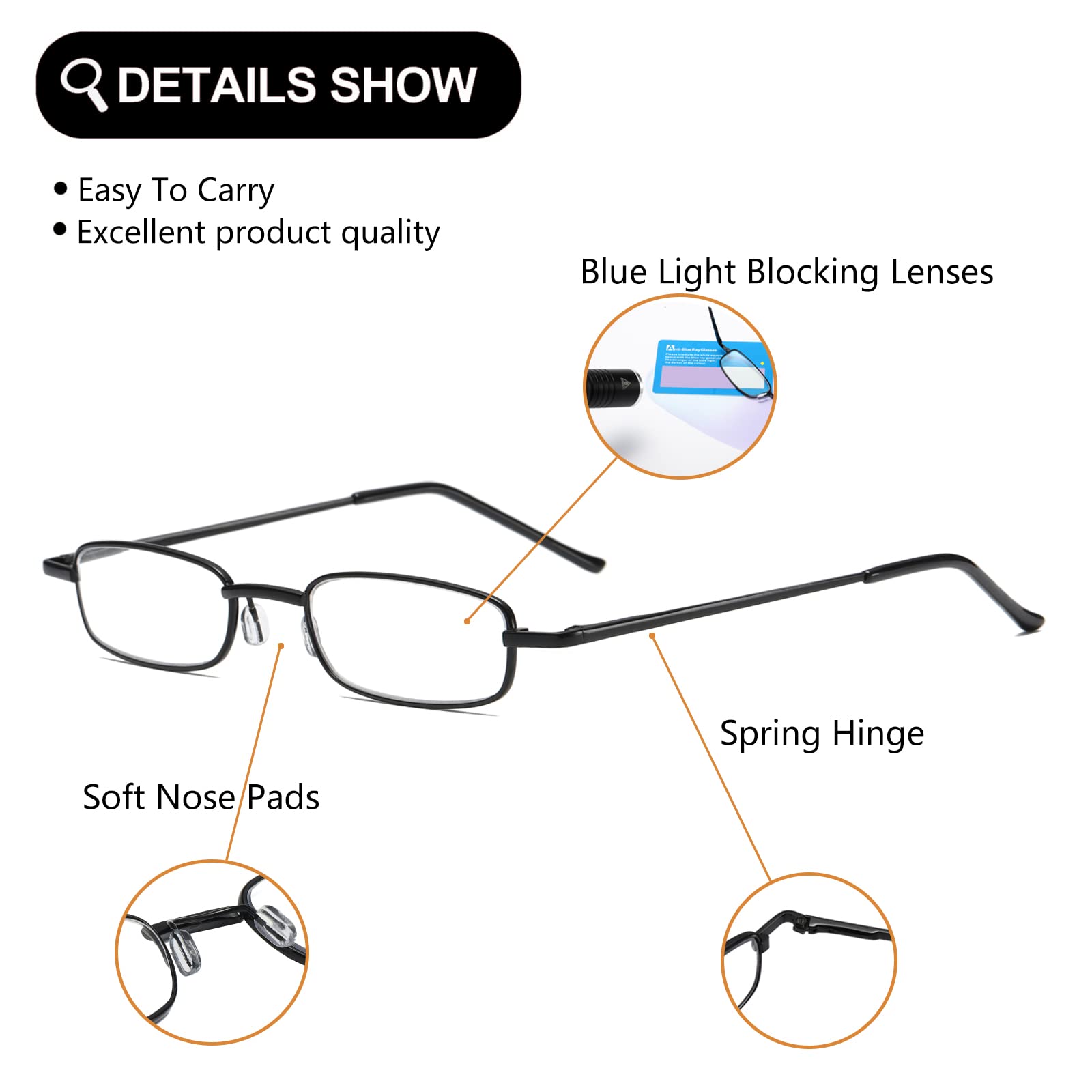 Small Portable Reading Glasses For Men Women Anti Blue Light Mini Compact Pen Reader Lightweight 3 Pack +1.0 - Image 3