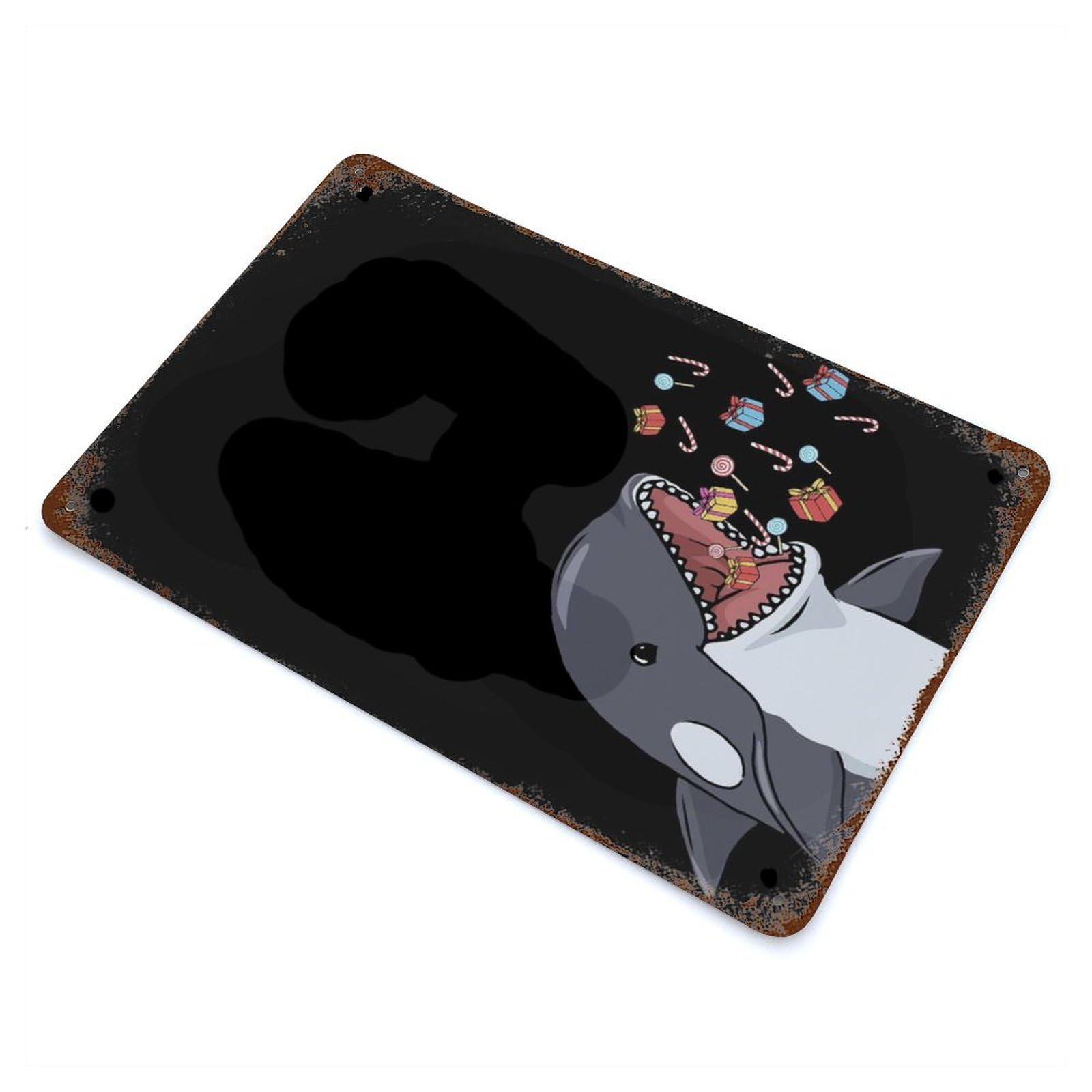 Christmas Orca Whale Gift Rusty Metal Tin Sign 11.8"x7.9", Ideal for Patio, Garden Room And Bar Decor
