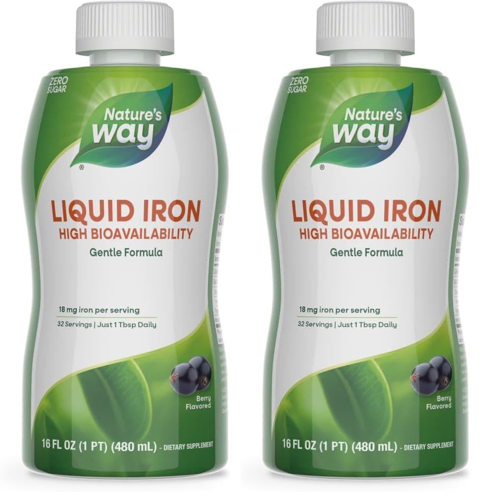 Nature’s Way Liquid Iron Supplement, 18 mg per Serving, Gentle Glycinate,Fast-Absorbing Liquid,Iron for Red Blood Cell Support and Energy Metabolism,No Sugar Added,Berry Flavored, 16 Fl Oz (Pack of 2) Berry 16 Fl Oz (Pack of 2)