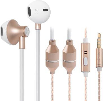 ibrain Air Tube Headphones EMF Free Airtube Earbuds Wired for Safe Listening Mode Air Tube Headset Noise Isolating in-Ear Earbud with Mic - Gold