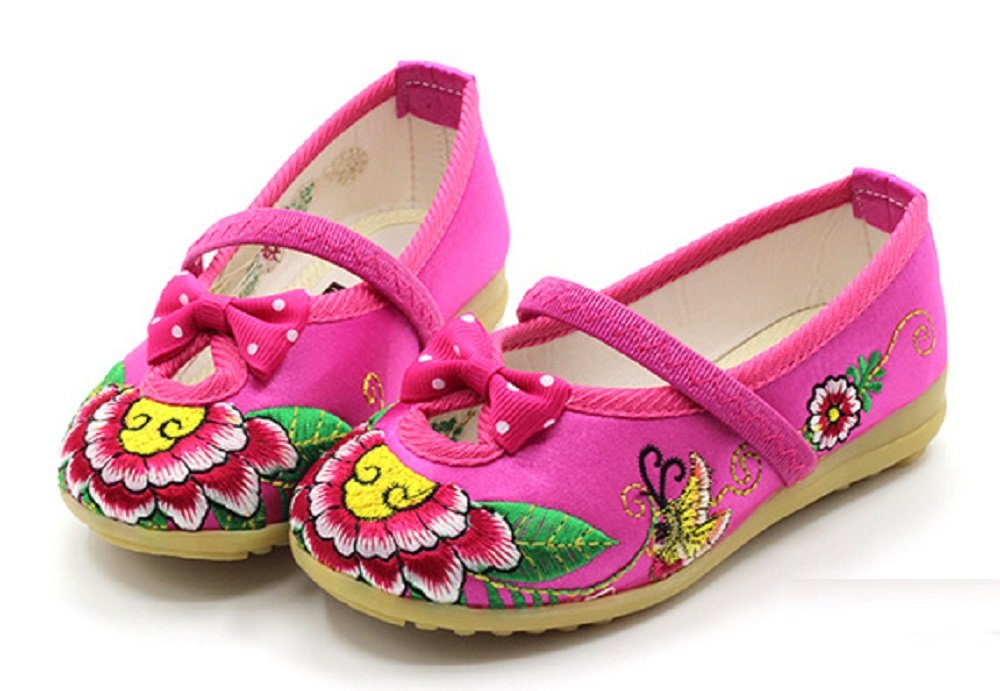 Tianrui Crown Children Girl's Sun Flower Embroidery Bow Shoes Kid's Cute Sandal Flat Shoe Rose Red