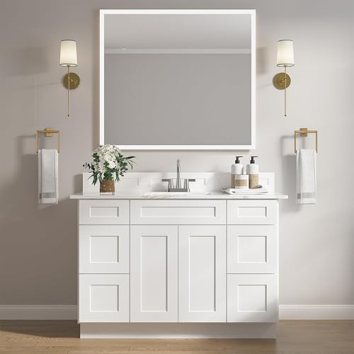 Miniatura 2 de ROOMTEC Armario de baño, tocador de baño independiente de 48 pulgadas con 6 cajones y 2 puertas, cierre suave, deslizadores de cajones de cierre