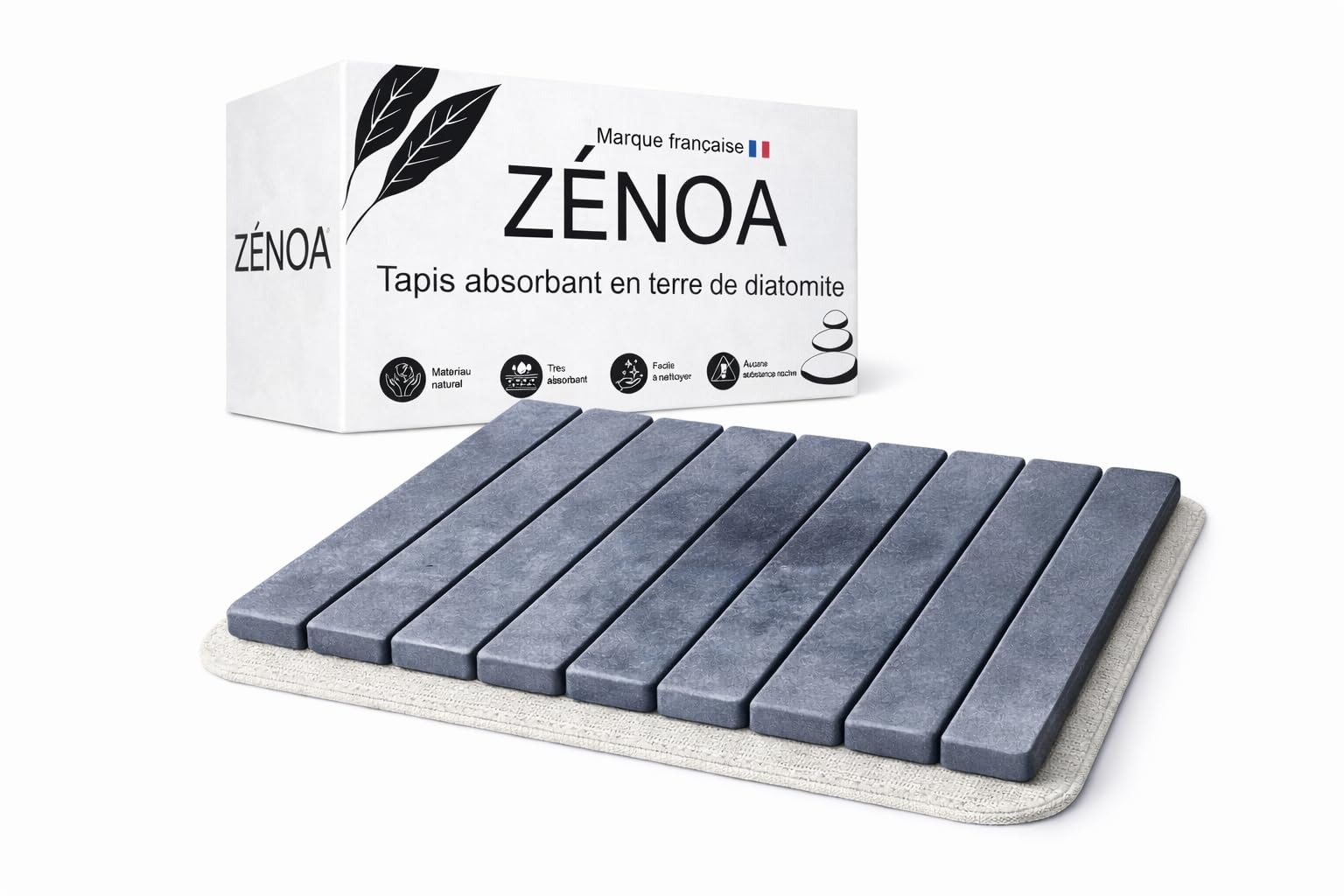Tappetino da bagno in diatomite ZenOA, pieghevole, ad asciugatura rapida, assorbente, naturale, 60 x 39 cm, colore: grigio