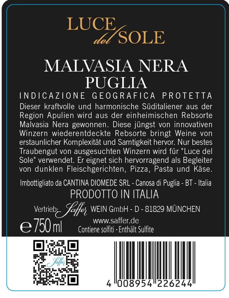 Malvasia Nera Puglia IGT "Luce del Sole" Rotwein Apulien halbtrocken (6 x 0.75l)