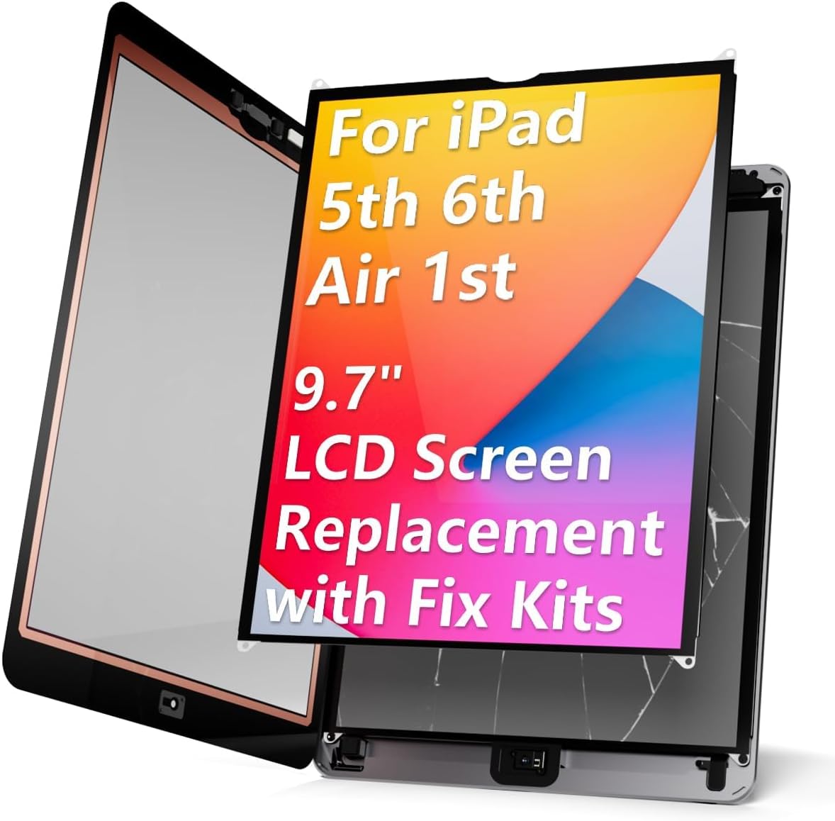 LHM for iPad 5th (2017)/ 6th (2018)/ Air 1st Gen 9.7" LCD Screen Replacement Display Assembly LED LCD Panel (Model: A1822 A1823 A1474 A1475 A1476 A1893 A1954) with Repair Kits (Not Touch Glass)