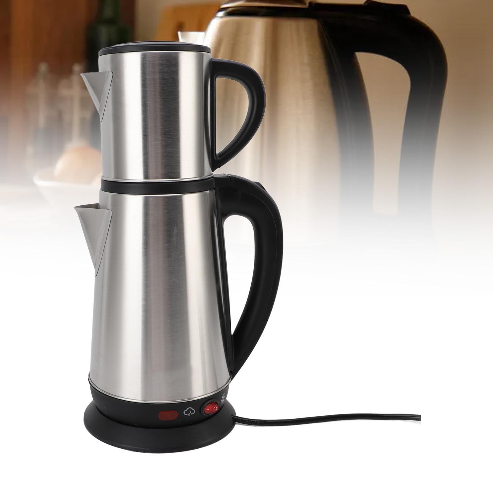 RiToEasysports Ensemble de Machines à thé Turc de 1L et 2L en Acier Inoxydable, Bouilloire électrique avec Chauffage et Infuseur dissimulé, Idéal pour la Maison (Prise UE 220V)