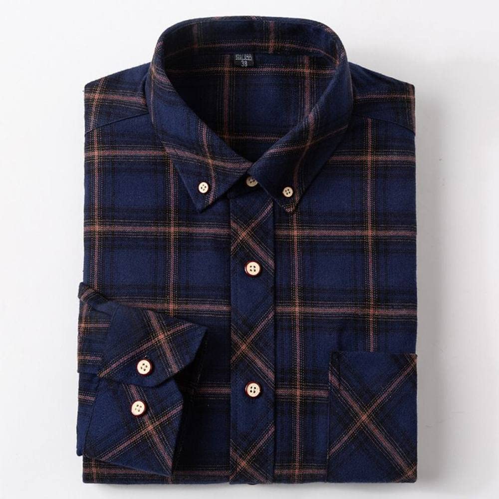 Camicia In Cotone A Maniche Lunghe Da Uomo,Camicia Casual Da Uomo A Maniche Lunghe, Camicia A Quadri In Cotone Flanella Da Uomo Manica Lunga Colletto Alla Coreana Camicia A Quadri Per Sport All'Aria