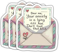 (3 Psc) Cute Mail Dear Me Your Anxiety is A Lying Ass Hoe Don't Trust That Bitch Sticker - Funny Mental Health Decal - Be Kind to Your Mind - Anxiety Sticker - Decal 3 Inch for Laptop Water Bottles