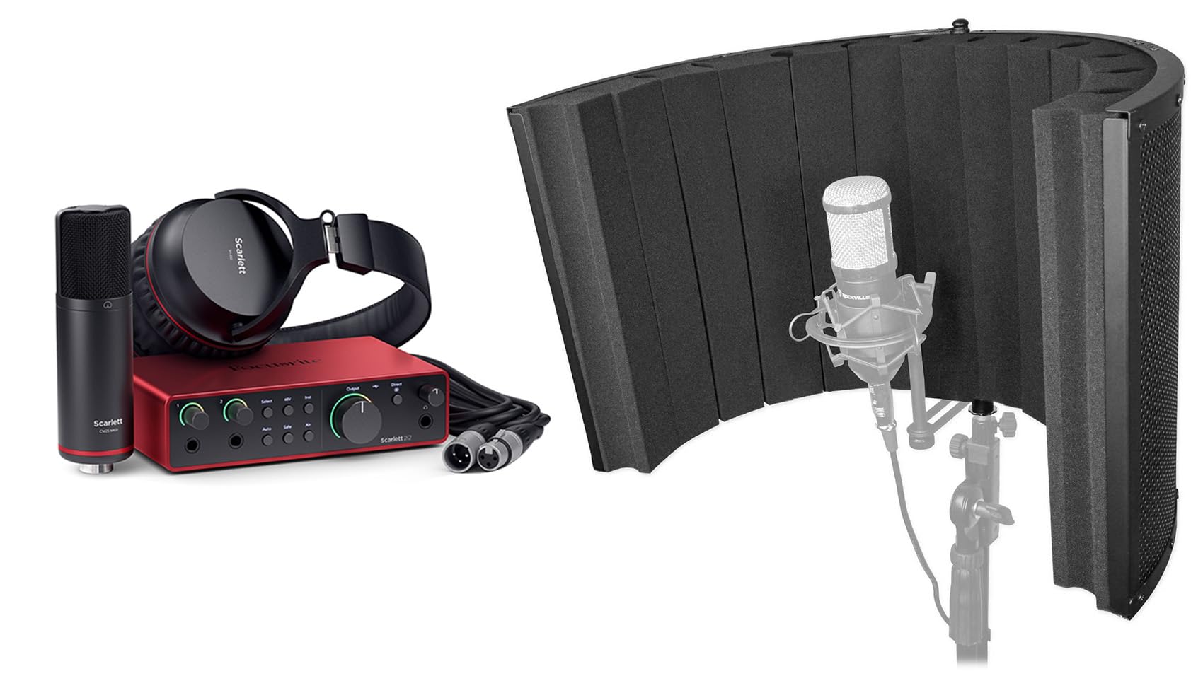 Focusrite Scarlett 2i2 Studio 4th Gen Bundle: USB-C Audio Recording Interface with Mic, Headphones & ROCKSHIELD 4 Studio Microphone Isolation Shield, 2-items