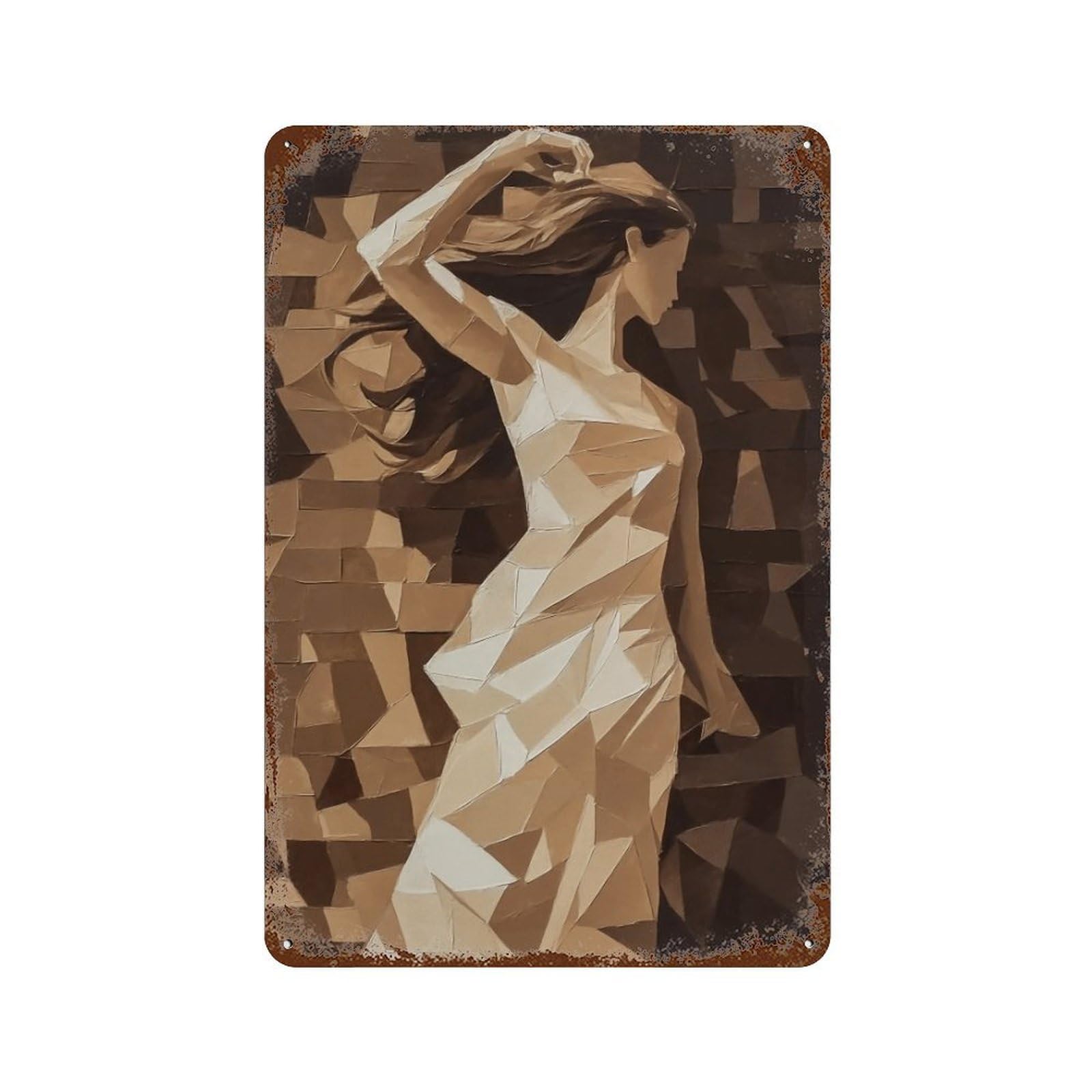 WUJHGRSG Impasto Earth Tone Geometric Mosaic Classical Female 02 Wall Art Retro Iron Vintage Metal Tin Sign Poster Modern Decor for Home Cofffee Club Bar Shop Style 30x20cm