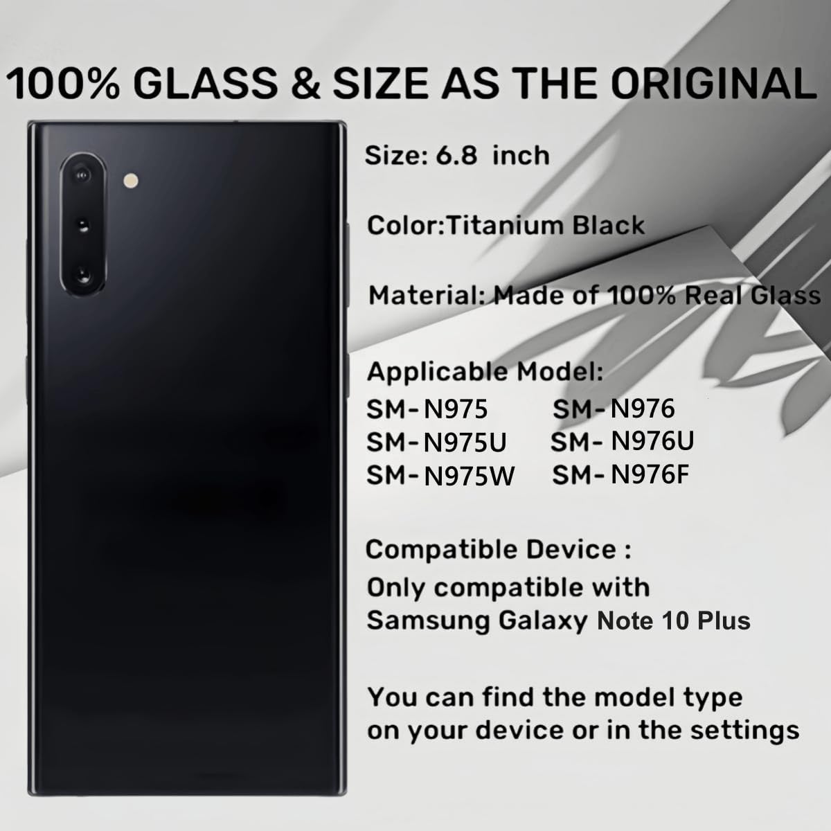 Galaxy Note 10 Plus Back Glass Replacement for Samsung Galaxy Note 10 Plus Rear Back Cover Glass Waterproof and Camera Lens+Professional Repair Tool Kit SM-N975U(Aura Black)
