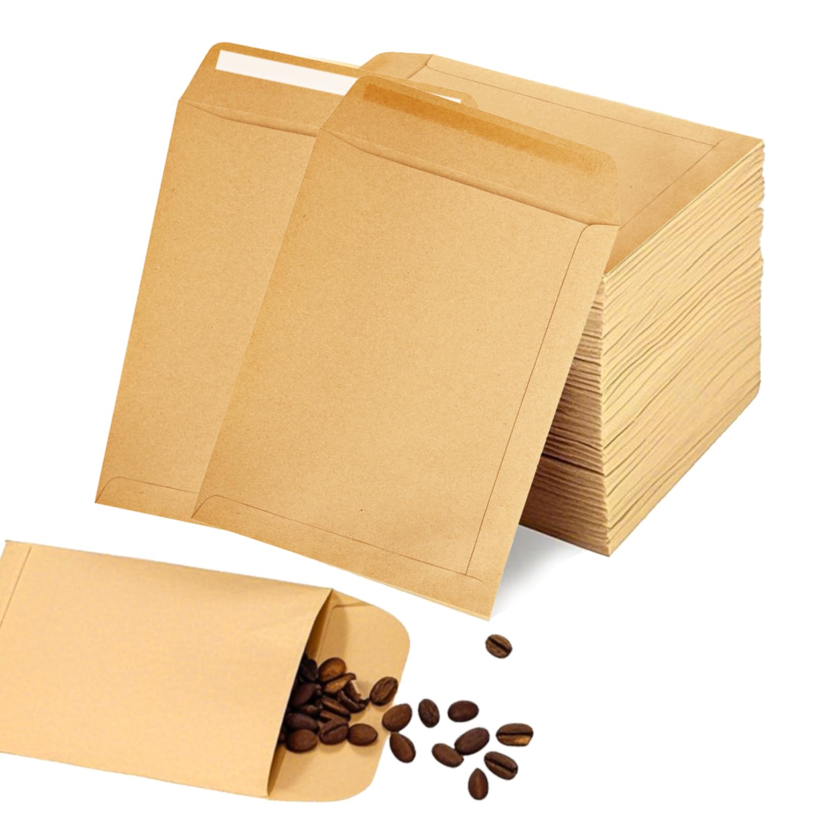 100Pcs Small Brown Kraft Envelopes (10x6cm/3.9x2.4inch) - Self-Adhesive Mini Seed & Coin Envelopes - Multipurpose for Money, Wages, Beads, Stamps - Eco-Friendly Paper Organizer for Office & Home Use