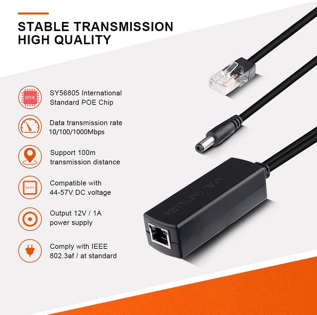 Alimentazione PoE Per Telecamere Splitter PoE Attivo Gigabit – Converte 48V A 12V, 1A-2A, 10/100/1000 Mbps, Per Alimentazione Dispositivi Via Ethernet Alimentazione Poe Per Dispositivi Rete - Foto 5