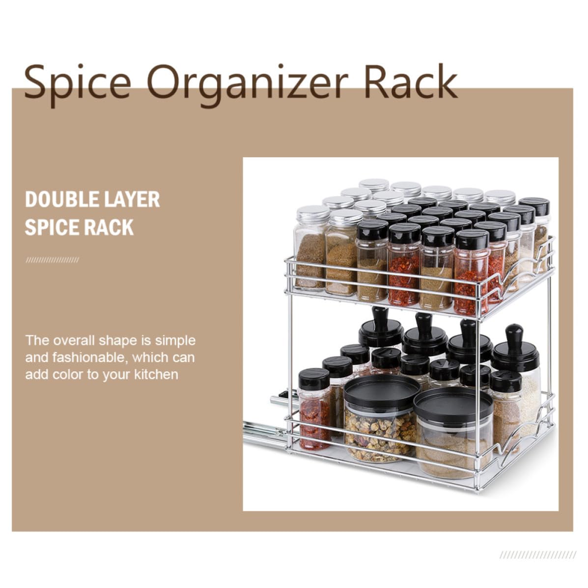 CRAFTHROU Organizador de Especias Fácil de Limpiar Doble Capa de Metal Extraíble y Resistente Estante para Condimentos Adecuado para Cocina y Espacios Estrechos