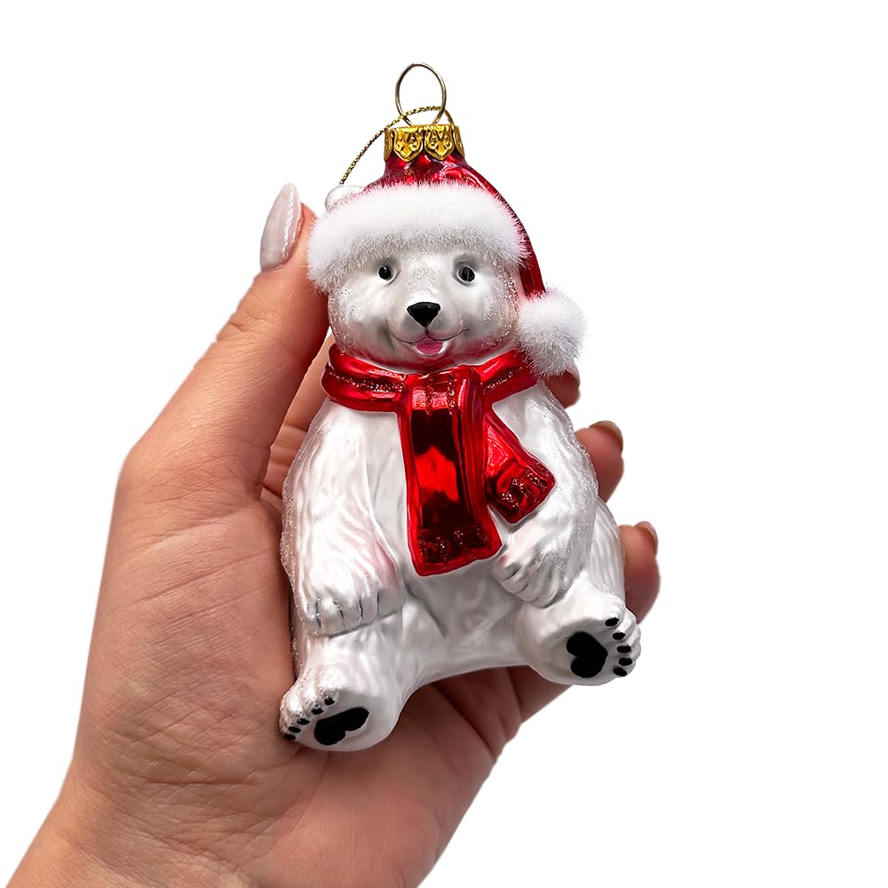 Décoration de Noël en verre Motif ours polaire Blanc