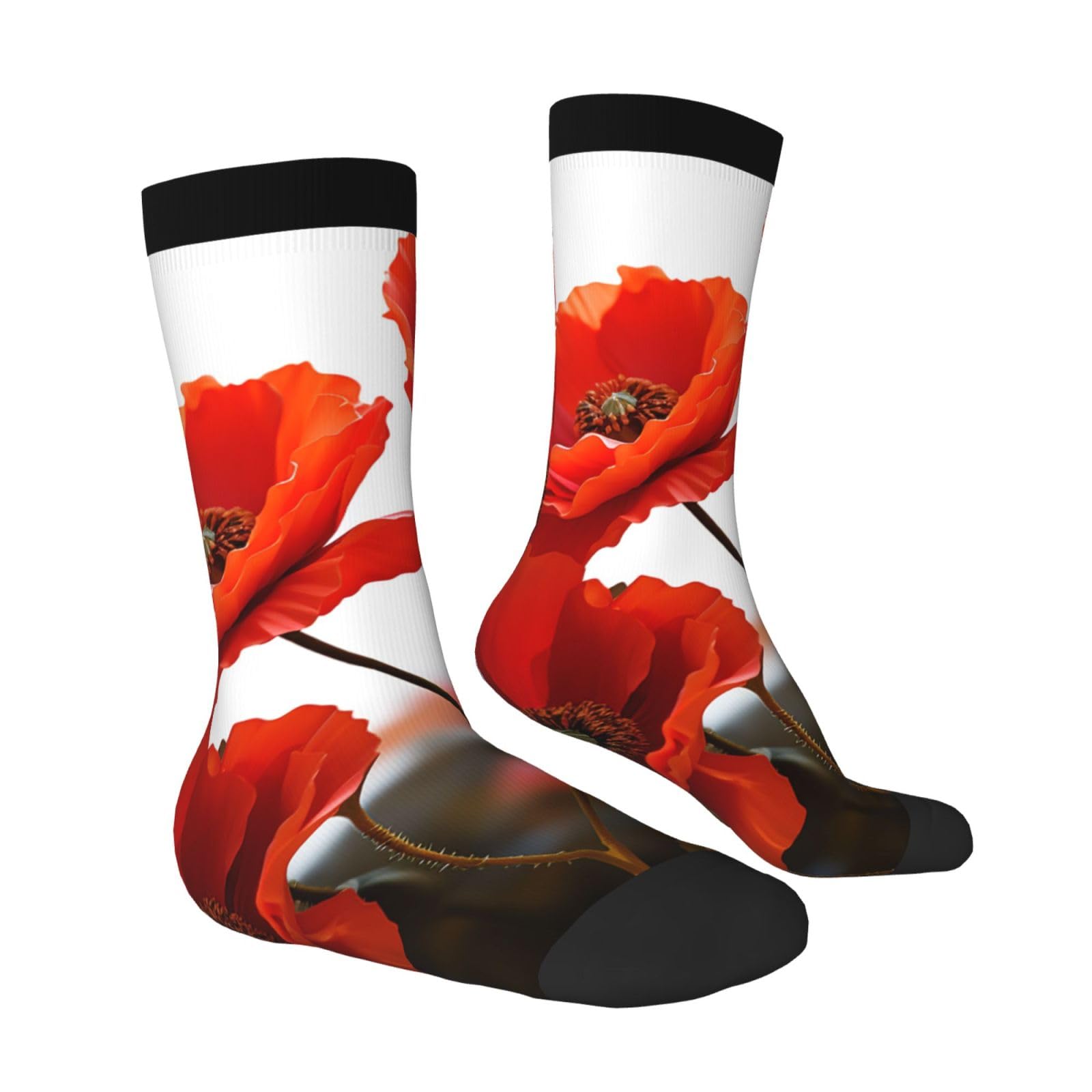 LZQPOEAS Poppy Flowers Vivid Petals Athletic Socks Unisex Cushioned Crew Socks Hiking Running Calf Sock Soft Above Ankle Sock