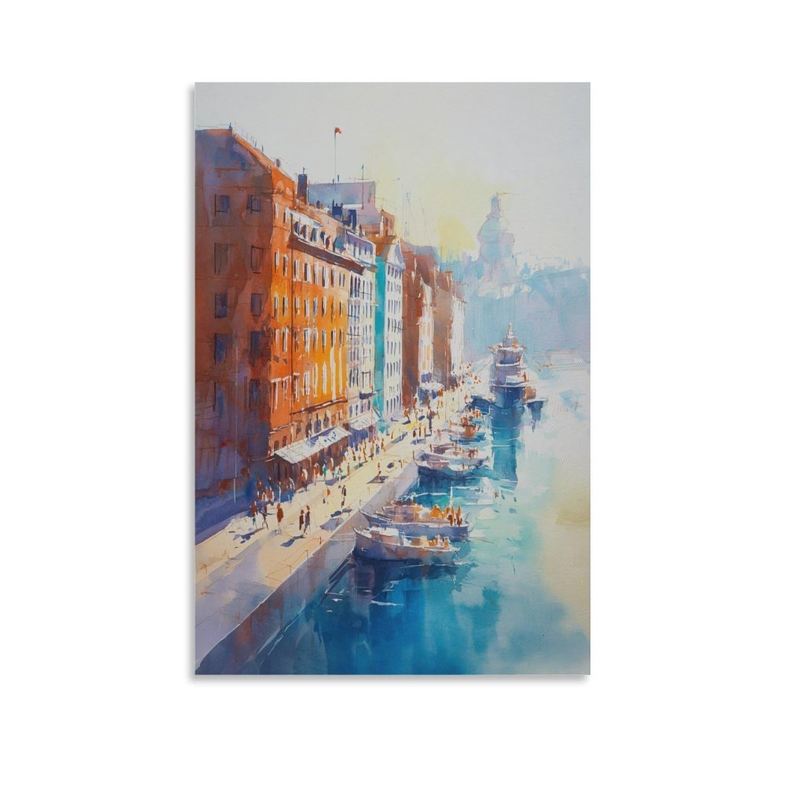 XWYMXZ Boston Skyline Watercolor Print Cityscape Poster 24x36inch(60x90cm) Vintage Watercolor Canvas Art