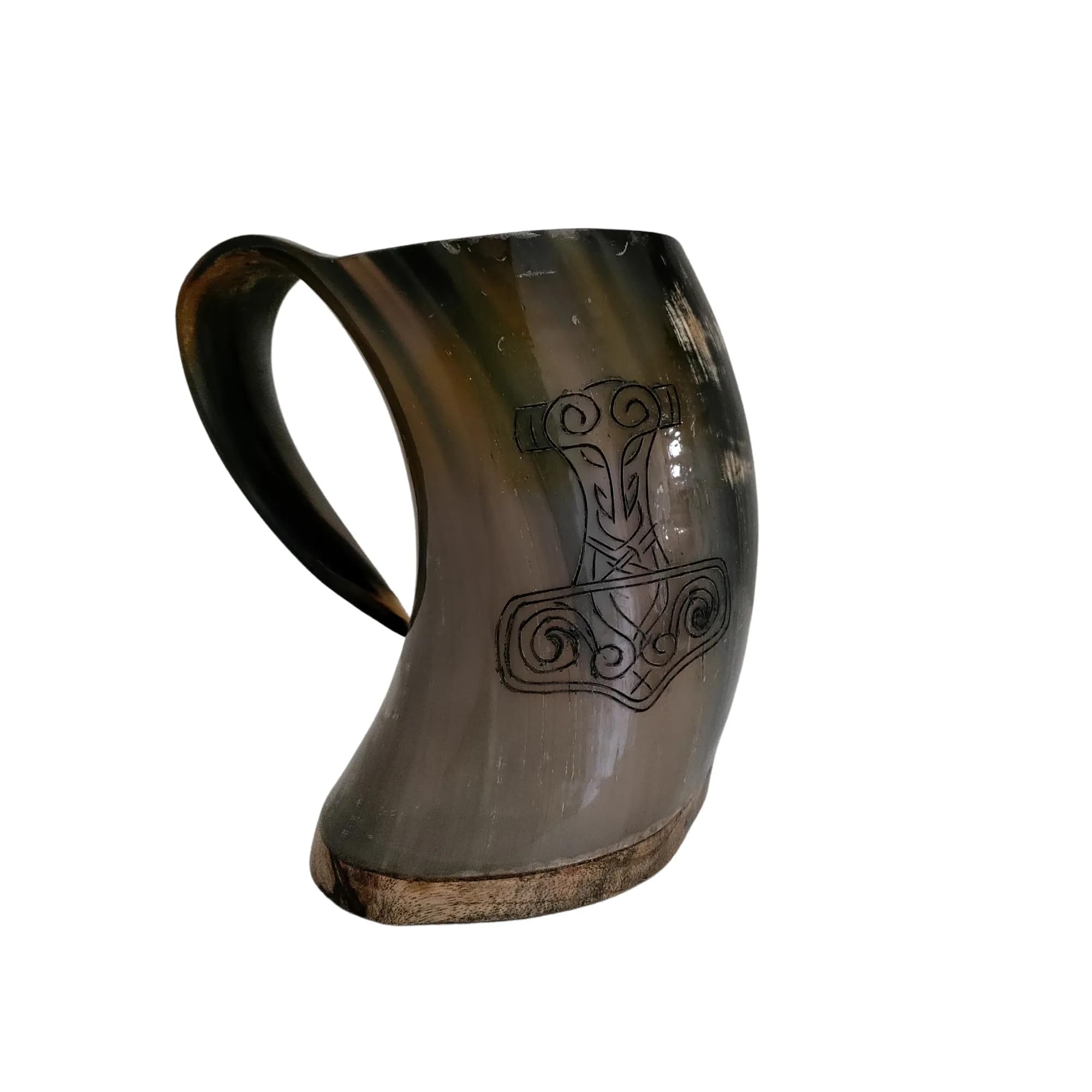 Jarra de cuerno de buey auténtica tipo vikingo de 20 oz, taza para cerveza con grabado de Thor