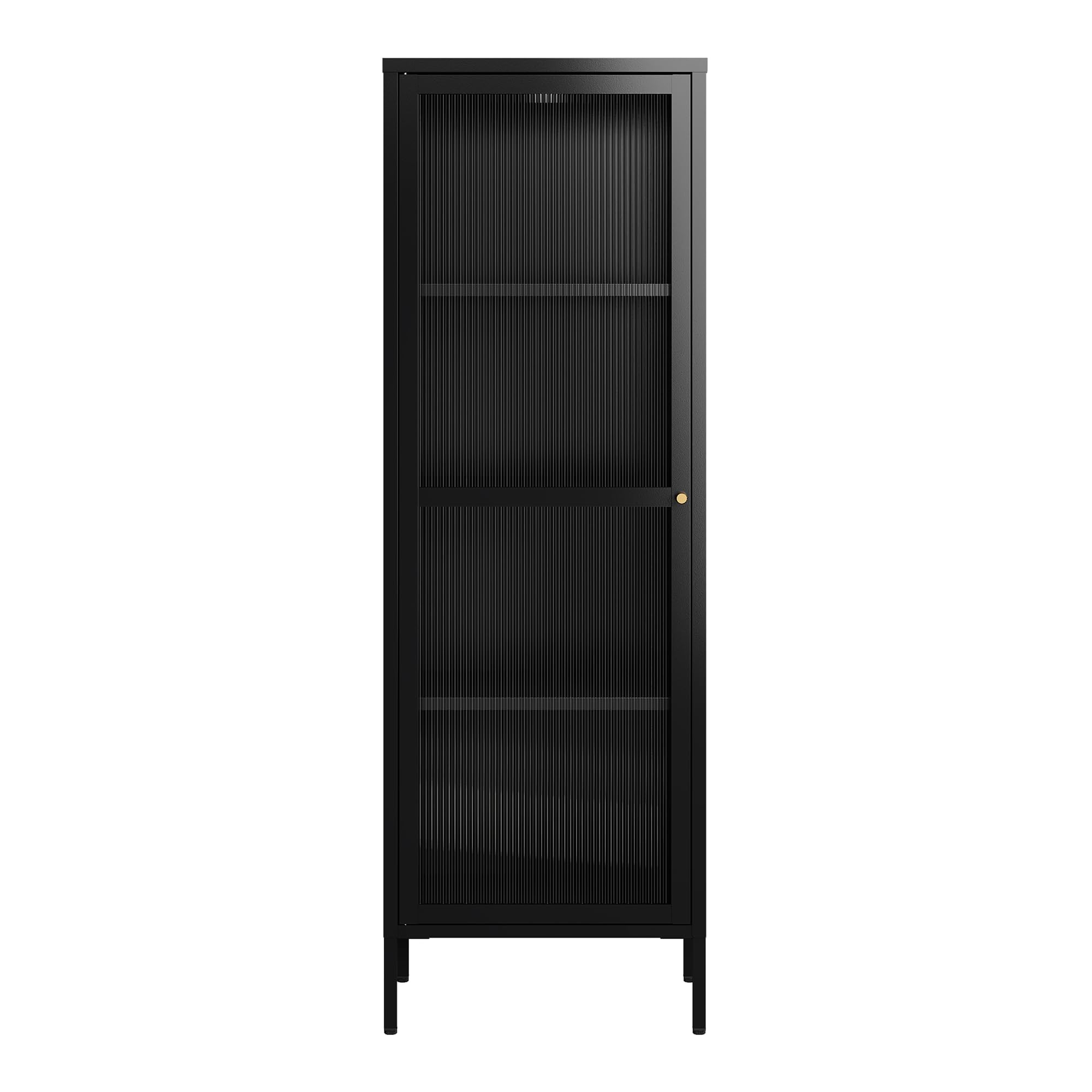 [en.casa] Armadio a Vetrata con 4 Scomparti Credenza Alta Libreria Espositiva Vetrinetta Anta in Vetro Semitrasparente Scanalato 150 x 50 x 35 cm Mobile in Acciaio - Nero