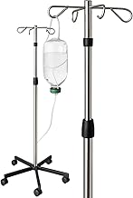 App Life Class I Medical Device Steel Flebo Rod with 4 Hooks and 5 Swivel Wheels with Brake