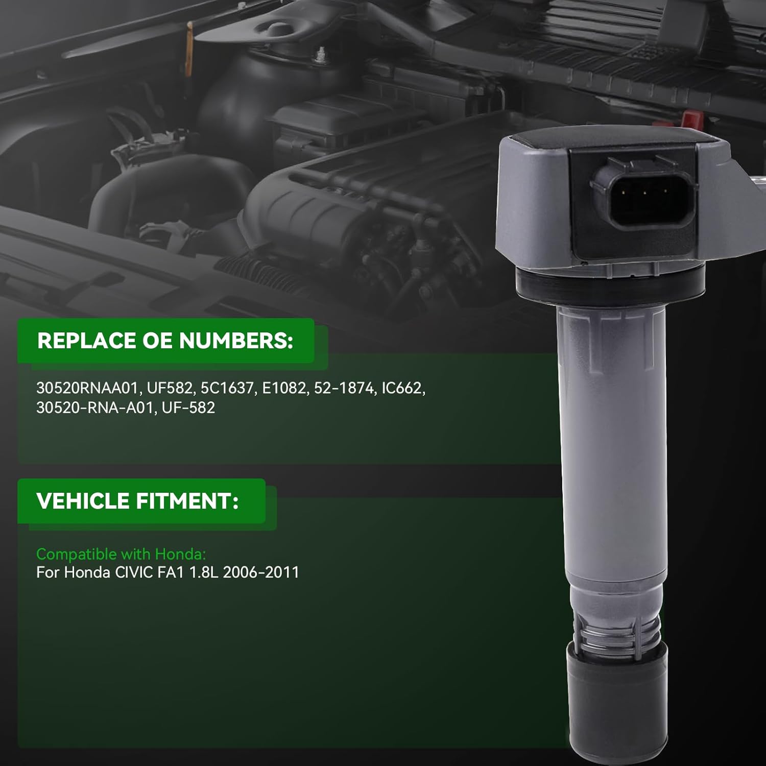 Ignition Coil Compatible with Honda Civic 2006-2011 I4 1.8L - Replaces OE Number 30520RNAA01, UF-582, 1 Pack