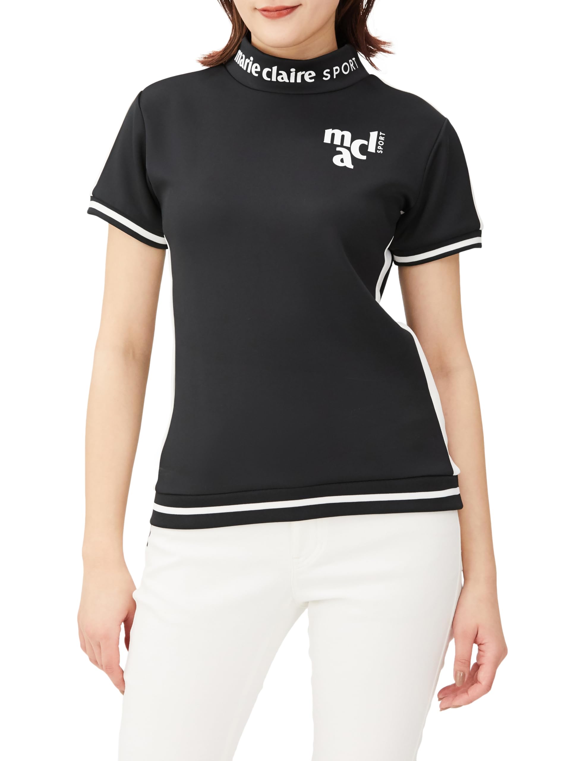 S_BK [マリ・クレール] 半袖モックネックシャツ 714671 レディース BK