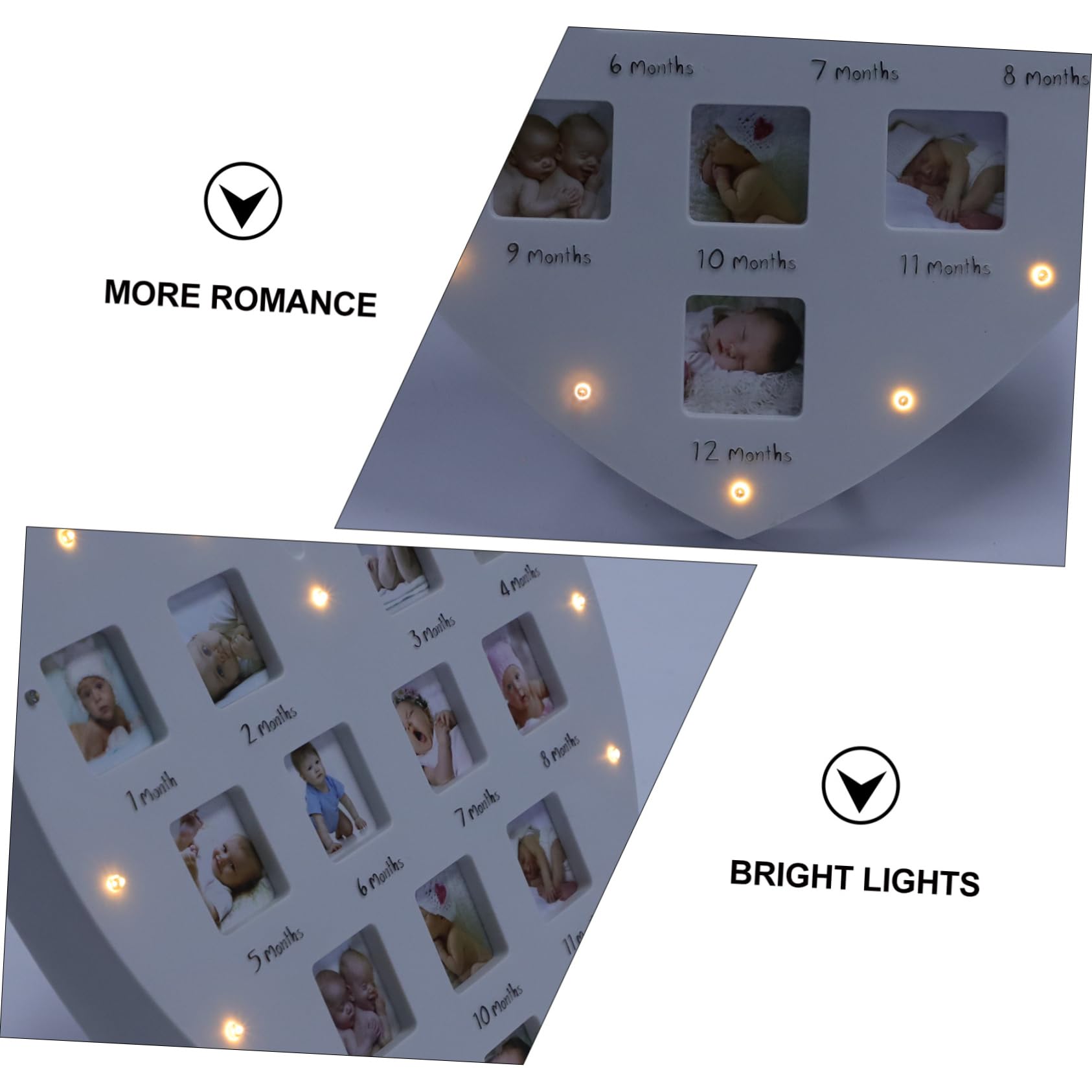 Marco de Fotos para Bebés en Acrílico Blanco con Forma de Corazón para Registrar el Crecimiento, con Luz y Capacidad para 12 Fotos, Adecuado para Decoración del Hogar