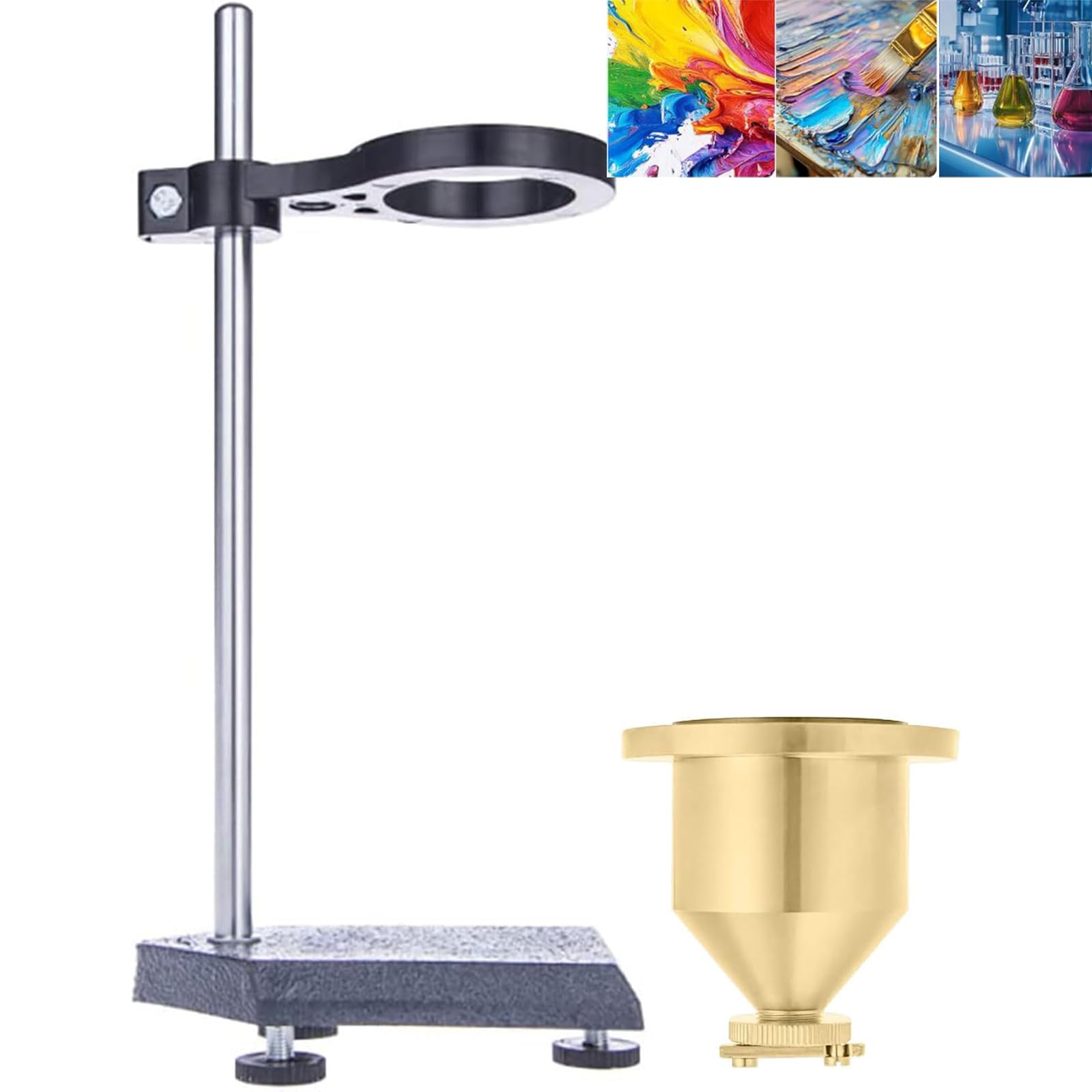 McbeAn Desktop Paint Flow Rate Cup, Immersion Brass Viscosity Cup with Stopwatch & Adjustable Stand Height, High Precision, for Test Viscosity of Inks & Coatings & Paints