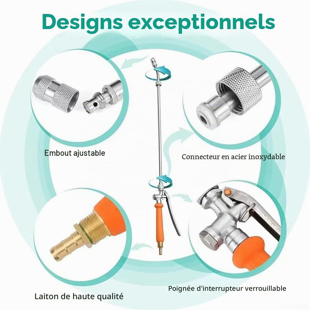 Poteau D'extension Télescopique Pour Pulvérisateur, Buse De Tuyau D'arrosage Extensible De 44 Pouces Avec Buse Réglable, Valve D'arrêt Intégrée, Pour Jardins, Vergers, Lavage De Voiture