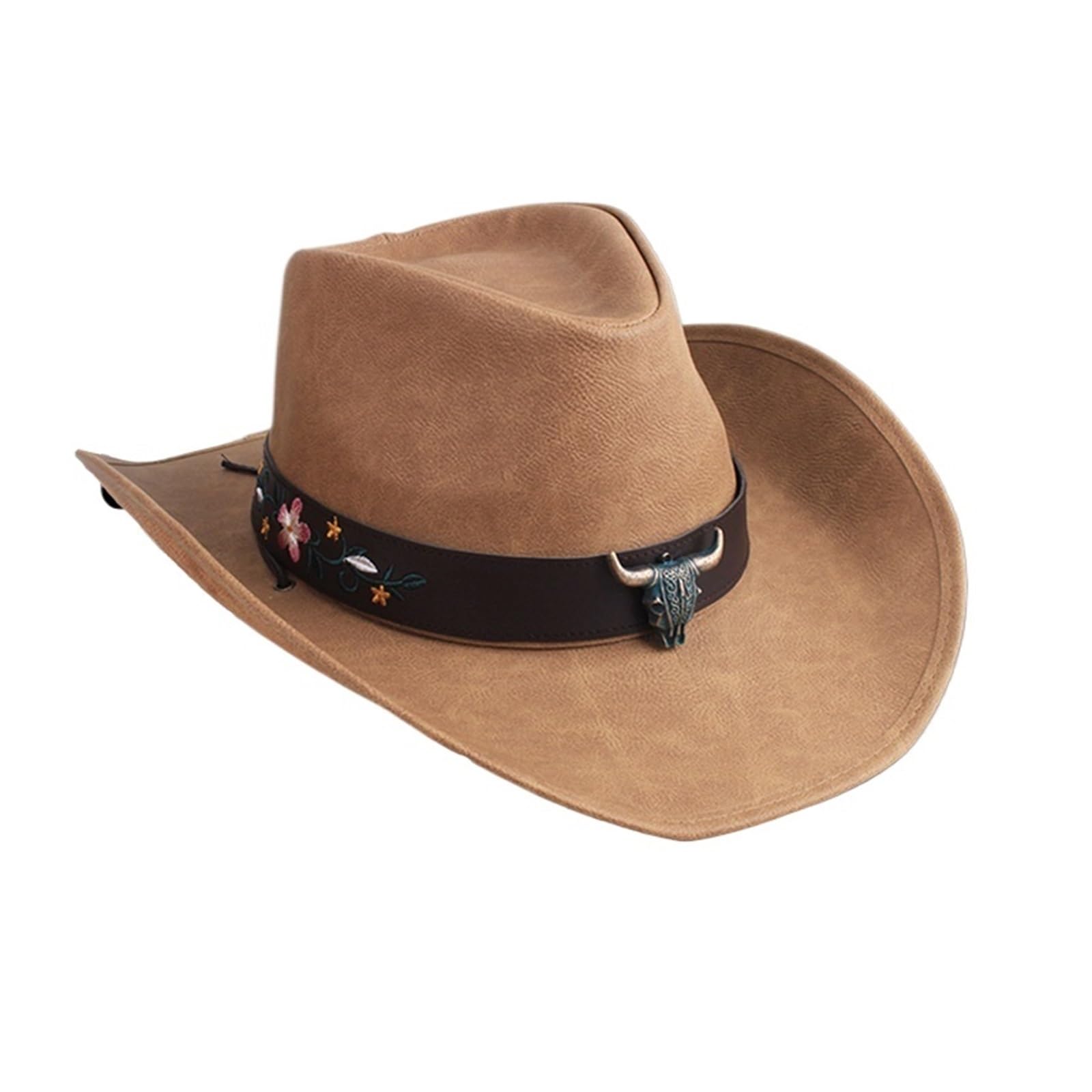 Cappello Cowboy Cappello da Cowboy in Pelle Uomo e Donna, a Tesa Larga, Padrino, Gentiluomo, Chiesa, Sombrero, Berretto Jazz(Color5)
