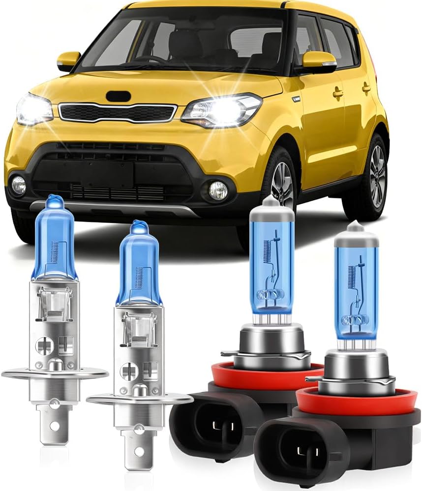 Halogen Headlight Bulbs Fit For Kia Sorento SX 2011 2012 2013, H1 High Beam H11/H8/H9 Low Beam High Performance Headlights, 20000LM 900% Brightness, 6000K White, Plug n Play, 4-Pack