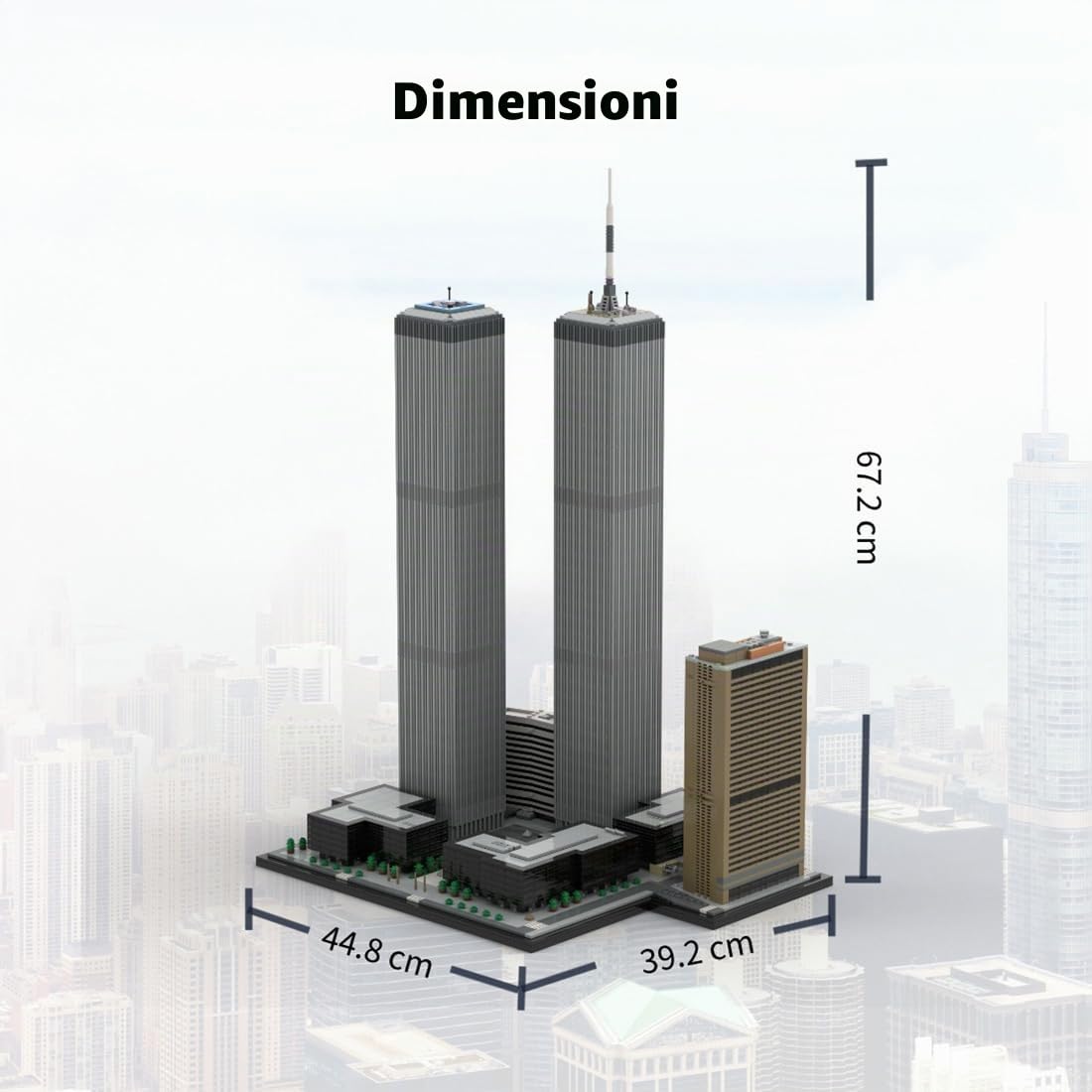 LootPop Twin Towers, MOC-177998 US New York Skyline World Trade Center, modello architettonico in scala 1:800, 7129 pezzi, blocchi di bloccaggio per adulti e appassionati di MOC