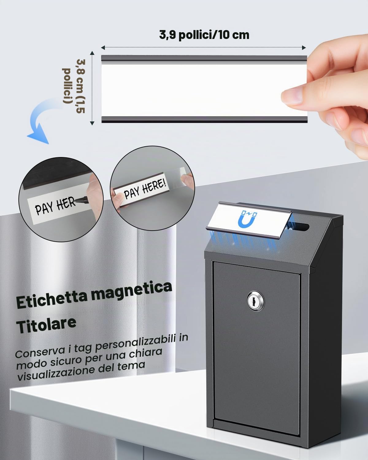Uniclife Cassetta per Contanti, Cassette Postali da Muro per Esterno, Cassetta Postale Serratura, Cassetta di Deposito Chiavi, Cassaforte Serratura, Cassetta delle Donazioni Metallo, Ufficio & Negozi