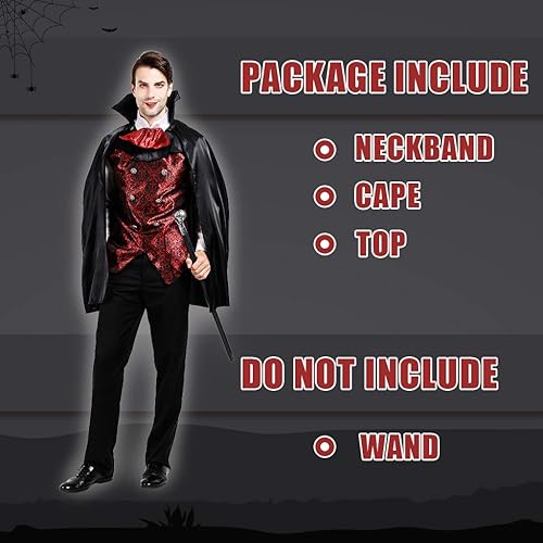 Miniatura 6 de EraSpooky Camisa de disfraz de vampiro de Halloween para hombre + capa de capa para adultos, divertido murciélago sangriento para fiesta de cosplay