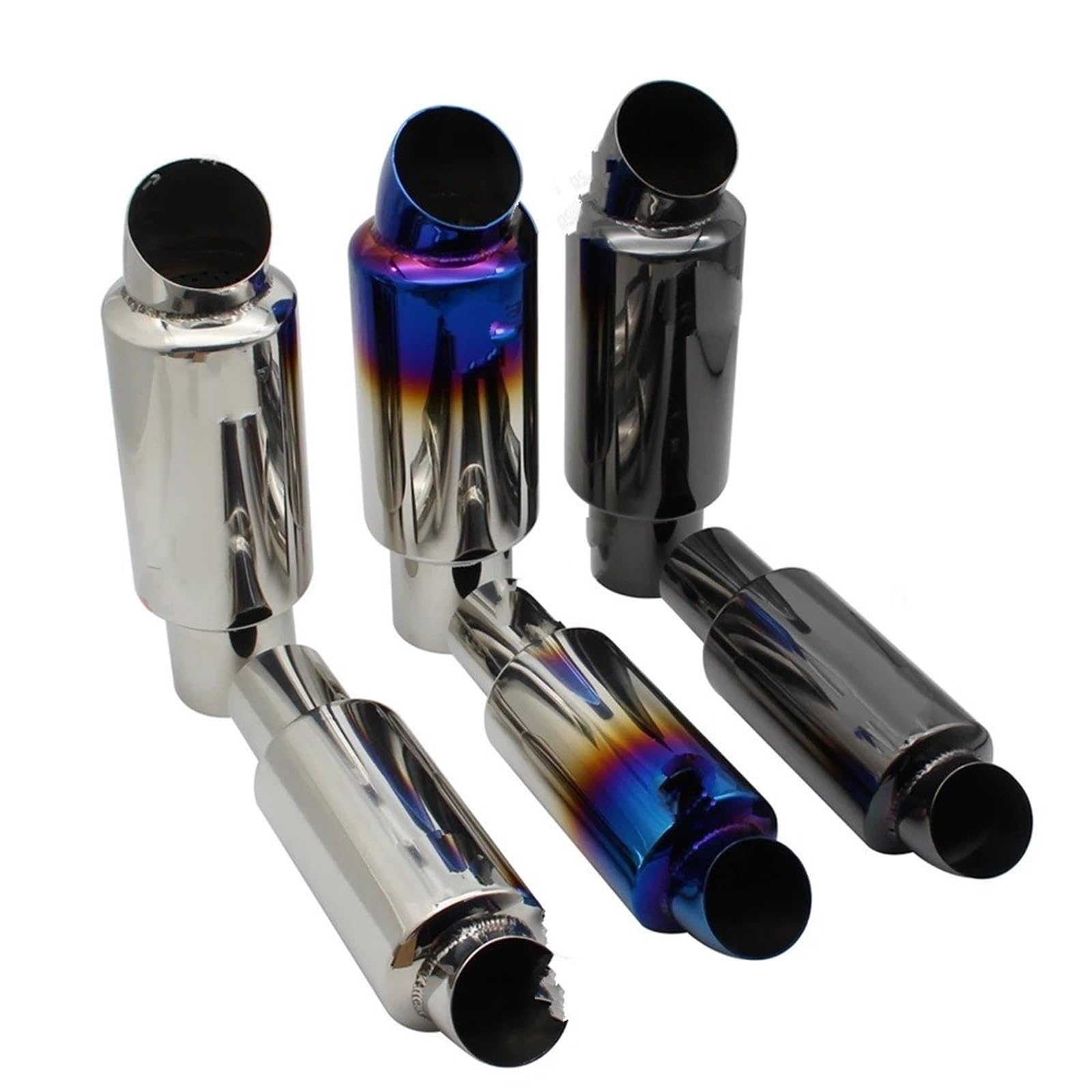 Motorrad-Endschalldämpfer Motorrad Universal Edelstahl Auspuff Schalldämpfer Schwanz 51mm 63mm 76mm Spitze(Silver 63MM)