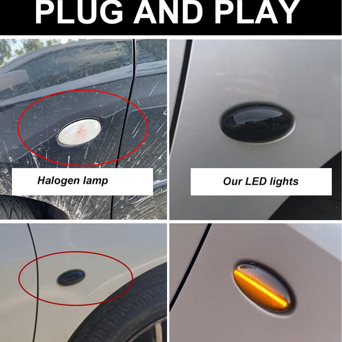 Dynamiczne boczne kierunkowskazy LED (migotanie sekwencyjne) kompatybilne z Peugeot 1007, 107, 108, 206, 301, 307, 407, 4007, 607 i kompatybilne z Citroën C1, C2, C3, C5, C6
