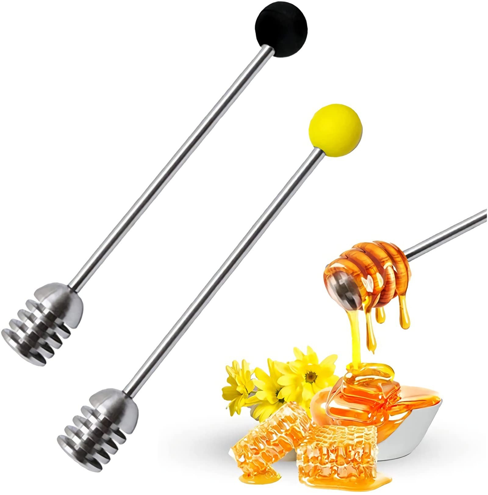 Honey Dipper Sticks, Solid Stainless Steel Honey, and Syrup Dipper Stick Long Handle Honey Spoon Stirrer Mixing Tool MAKINGTEC for Honey, Tea, Coffee, Juice, Milk, etc(2 Pieces)
