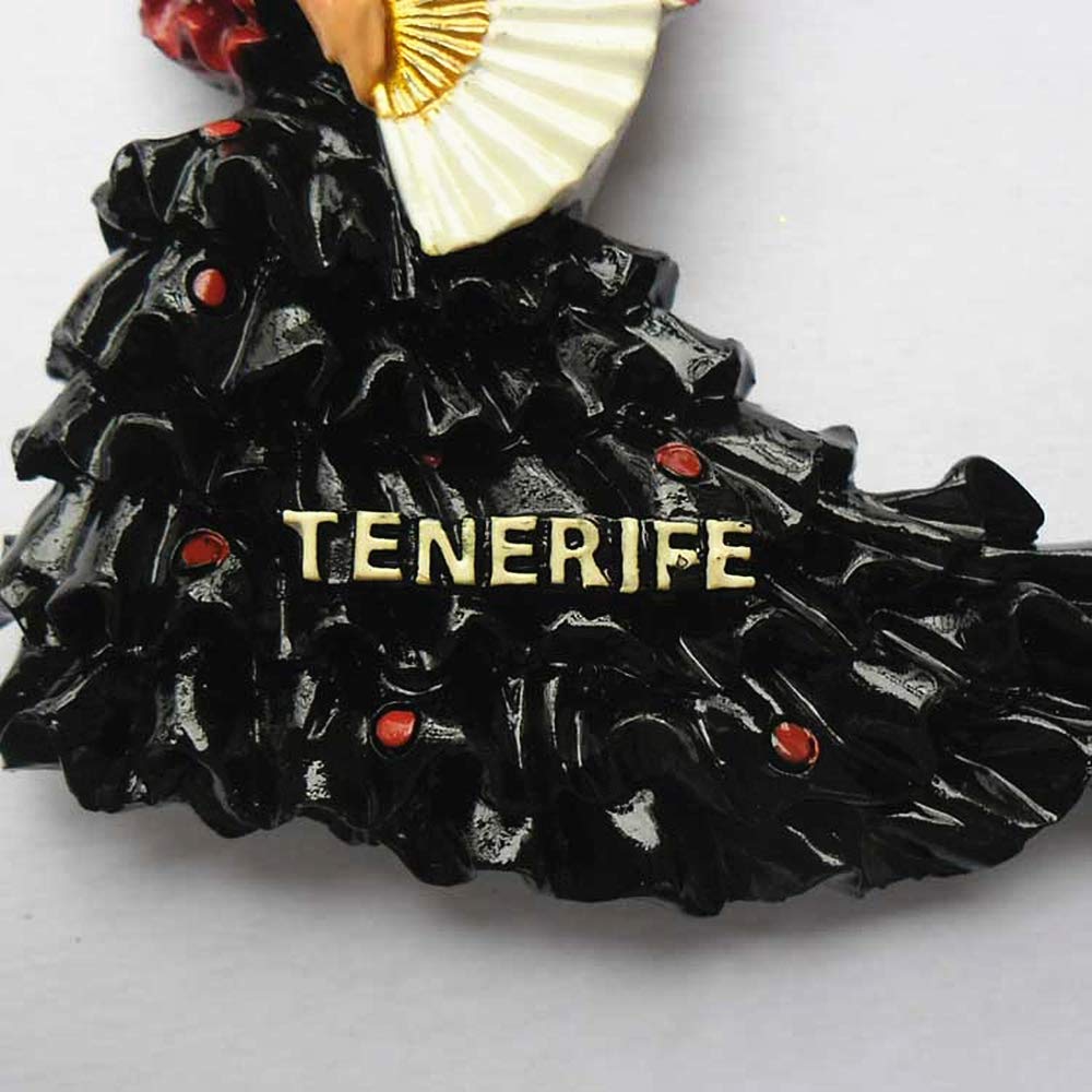 Magnete 3D Ballerina Flamenco Tenerife, Souvenir Spagna, Decorazione Frigo In Poliresina, 8,6x9,5 Cm, Nero