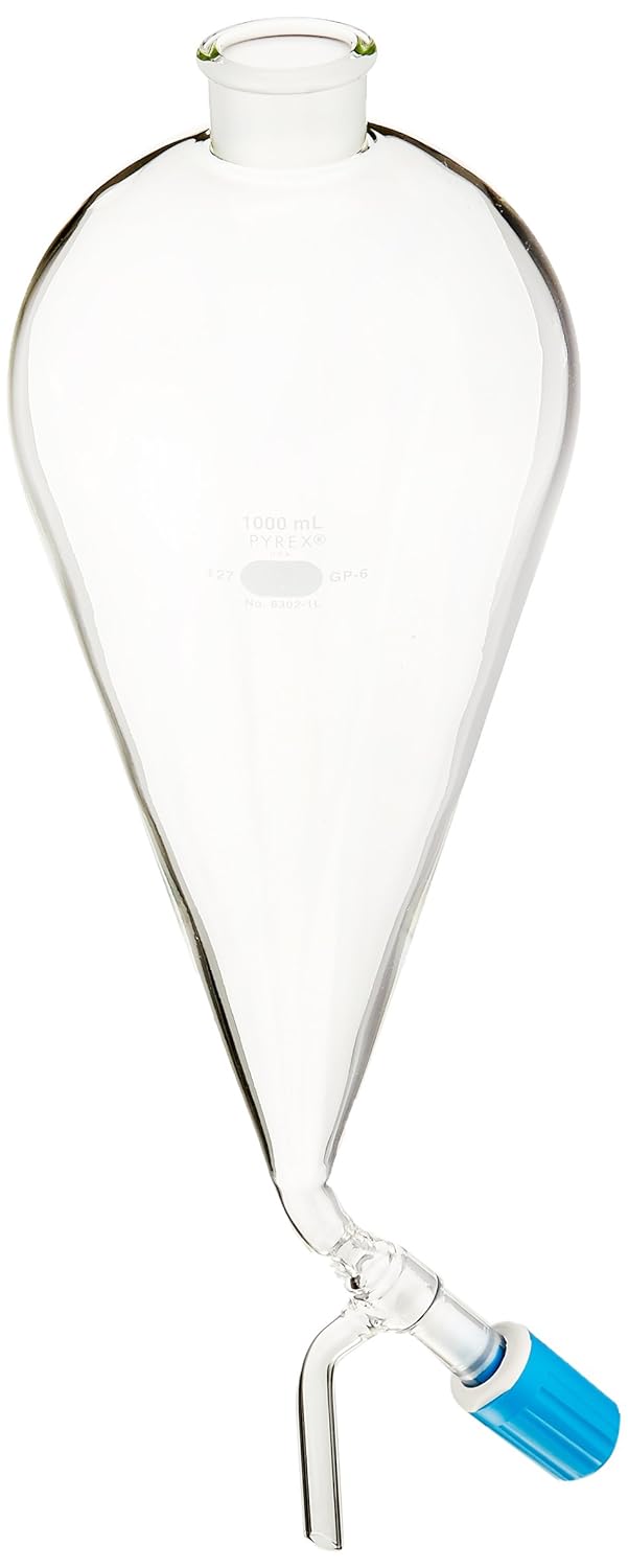 Corning Pyrex Borosilicate Glass Squibb Separatory Funnel, 1 L Capacity Science Lab Separatory