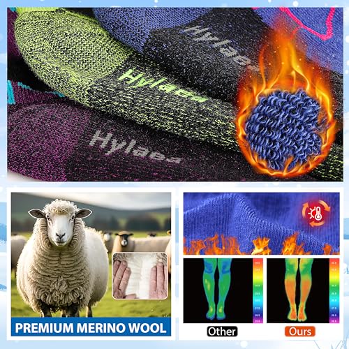 Image of Hylaea Merino Wool Ski Socks, Cold Weather Socks for Snowboarding, Snow, Winter, Thermal Knee-high Warm Socks, Hunting