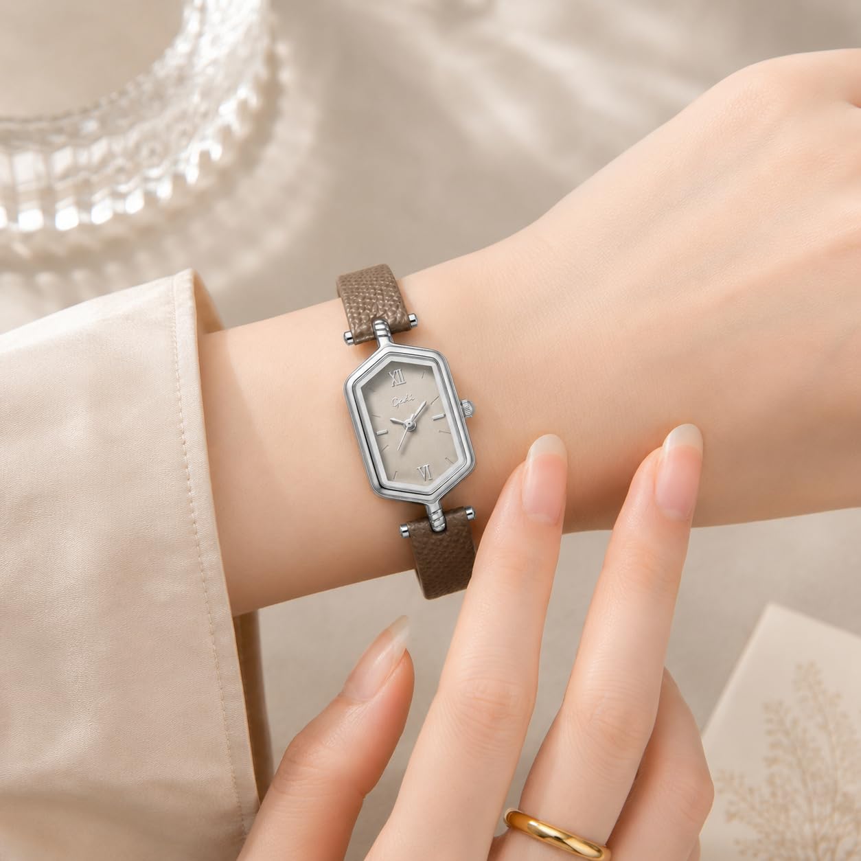 FANMIS Orologi da donna in oro con cinturino in pelle vintage e cinturino