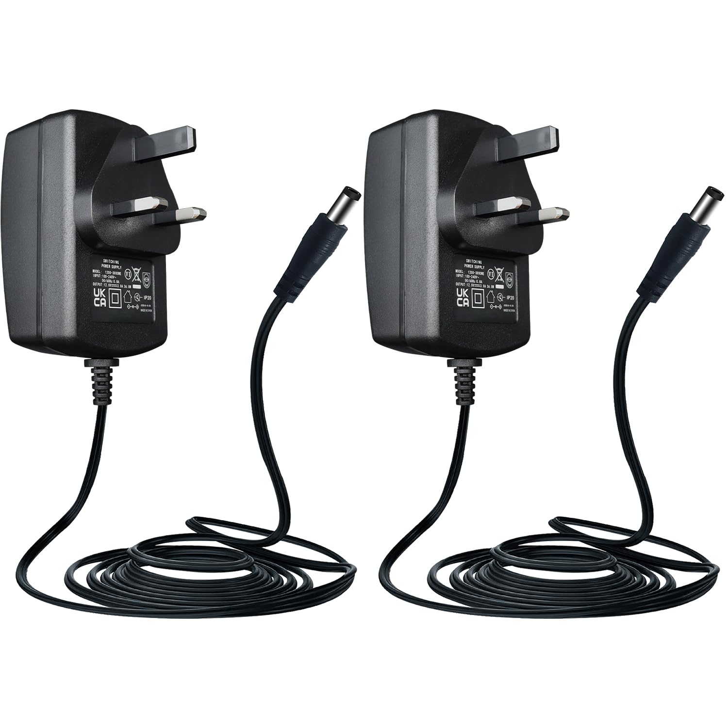 2Pack 12V 3A/3000mA 1.8M Long Power Supply Adapter, AC 100-240V to DC 12V 3A 36W Switching Adapter 5.5x2.1mm Wall Transformer Plug for LED Strip Lights,DVR,NVR System and More,UKCA Certified