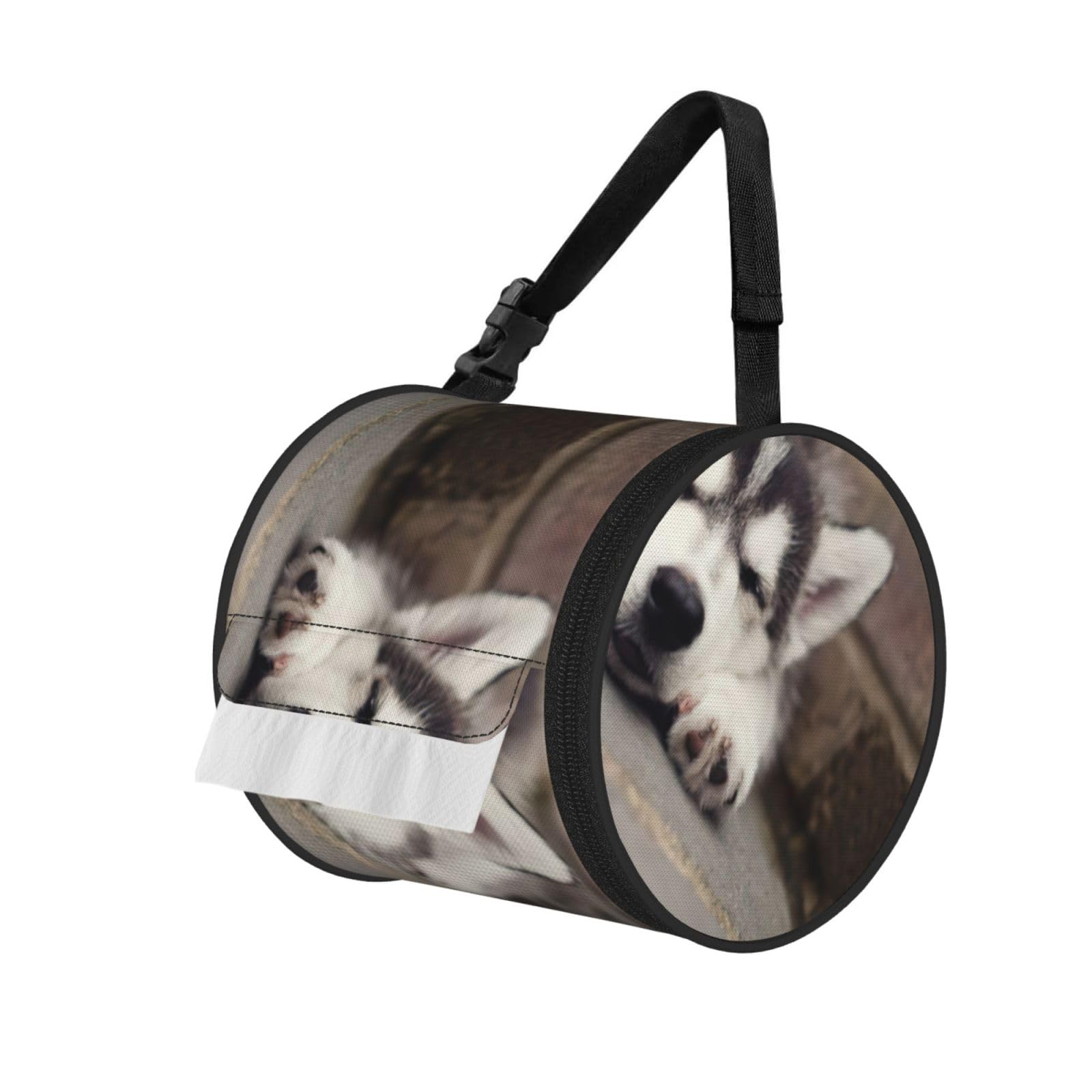 Husky Dog Printed Toilet Paper Holder Bag, Adjustable Strap Roll Paper Organizer for Car Kitchen Outdoor