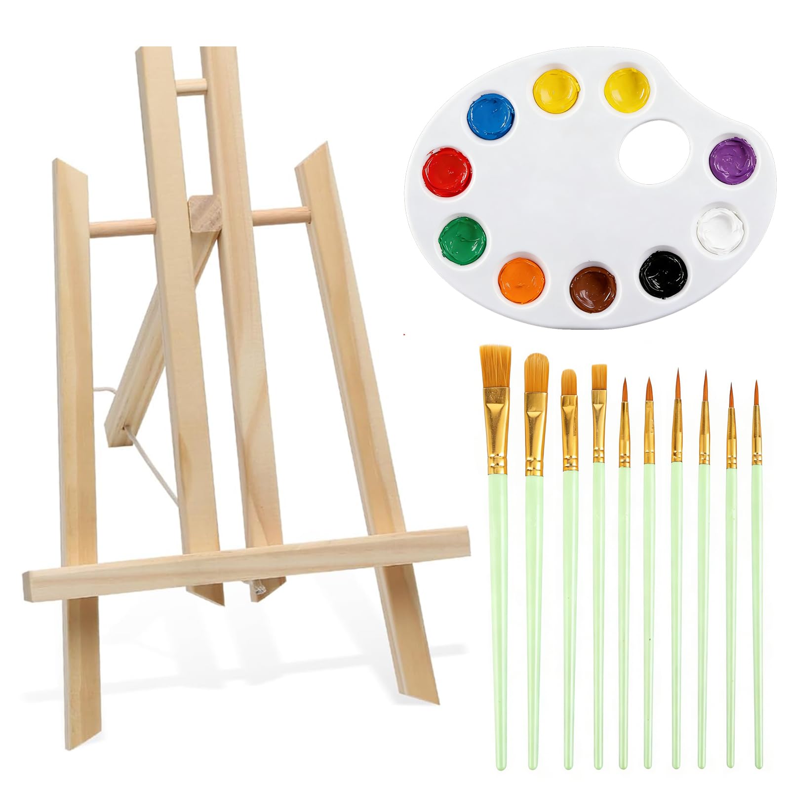 Wood Tabletop Easel with 1 Palette and 10 Brushes,11.8 Inch Easel Stand Wooden Tabletop Art Display Easels,Easel Stand for Painting for Creative Displays Displaying Canvas Paintings Drawing Weddings