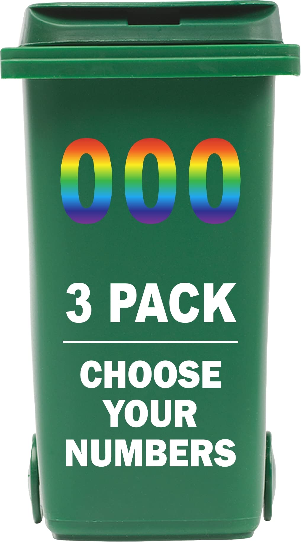 Rubigo Multicolour 3 X Bin Numbers For Wheelie Bins, 0-9, Dustbin Stickers, Easy Application 17.5Cm Stick On Number Stickers - Weatherproof Self Adhesive Vinyl (0)