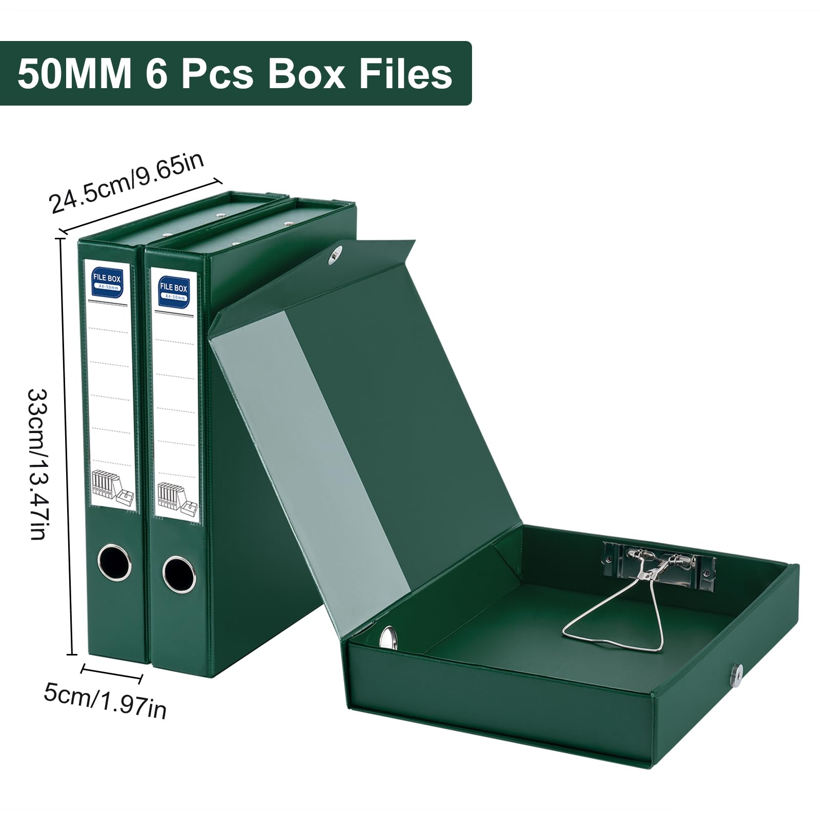 Scatola Archivio, 6 Pezzi Scatola Archivio con Coperchio, Formato A4, Dorso da 50 mm, Scatola per Documenti in plastica per ufficio, Scuole (Verde)