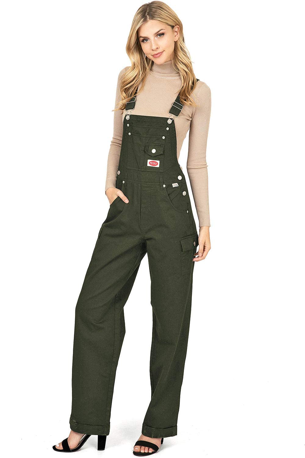 Revolt by Palomares Women's Juniors Baggy Straight Leg Twill/Denim Overalls